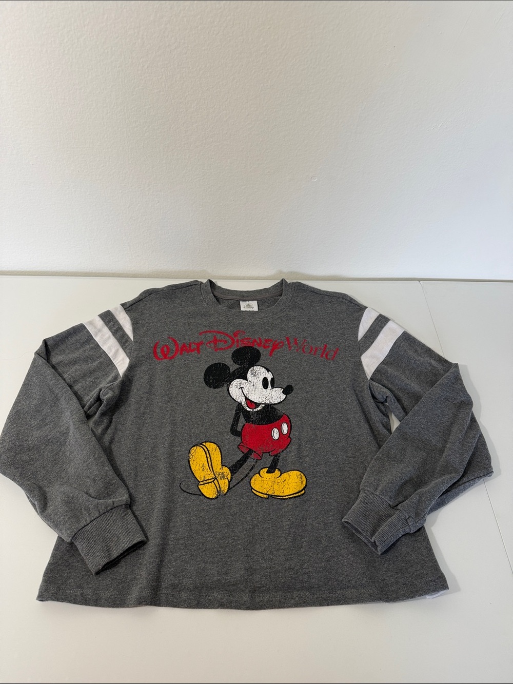 Disney World Parks Mickey Mouse Raglan Pullover Sweatshirt Distressed Sz M